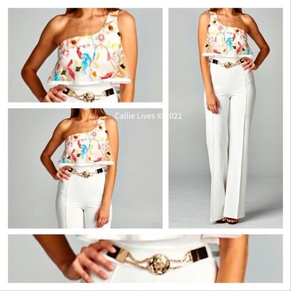 Callie Lives Pants - Beautiful, Floral Shoulder Ruffle Jumpsuit